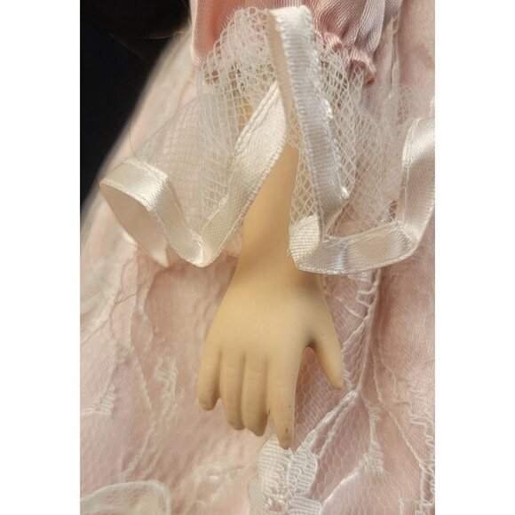 Vintage Collectible Porcelain Doll with Pink Satin and Lace Dress - Picture 9 of 15